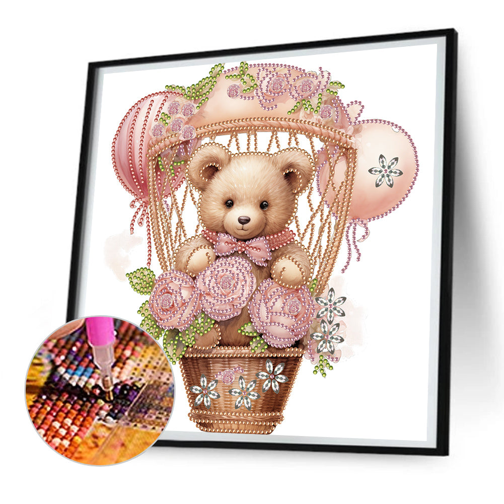 Flowers Hot Air Balloon Bear - Special Shaped Drill Diamond Painting 30*30CM