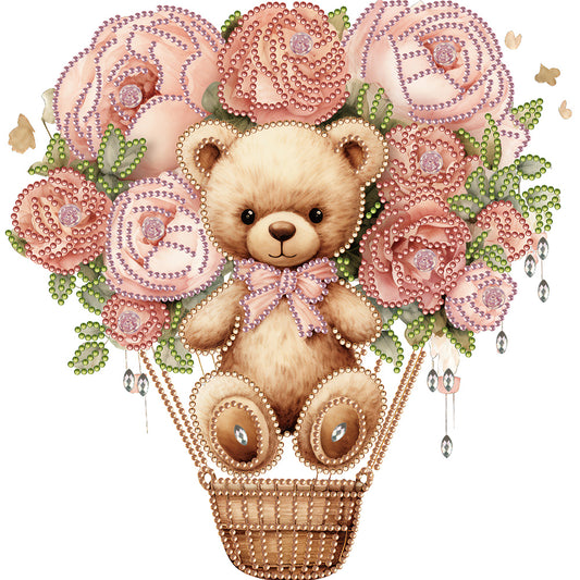 Flowers Hot Air Balloon Bear - Special Shaped Drill Diamond Painting 30*30CM