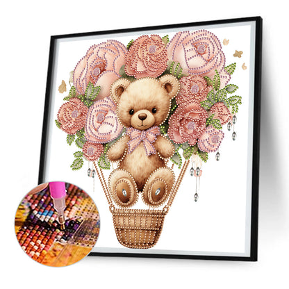 Flowers Hot Air Balloon Bear - Special Shaped Drill Diamond Painting 30*30CM