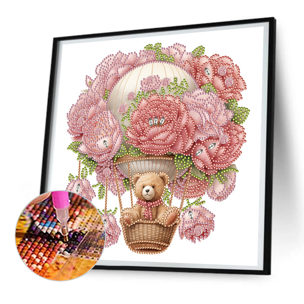 Flowers Hot Air Balloon Bear - Special Shaped Drill Diamond Painting 30*30CM