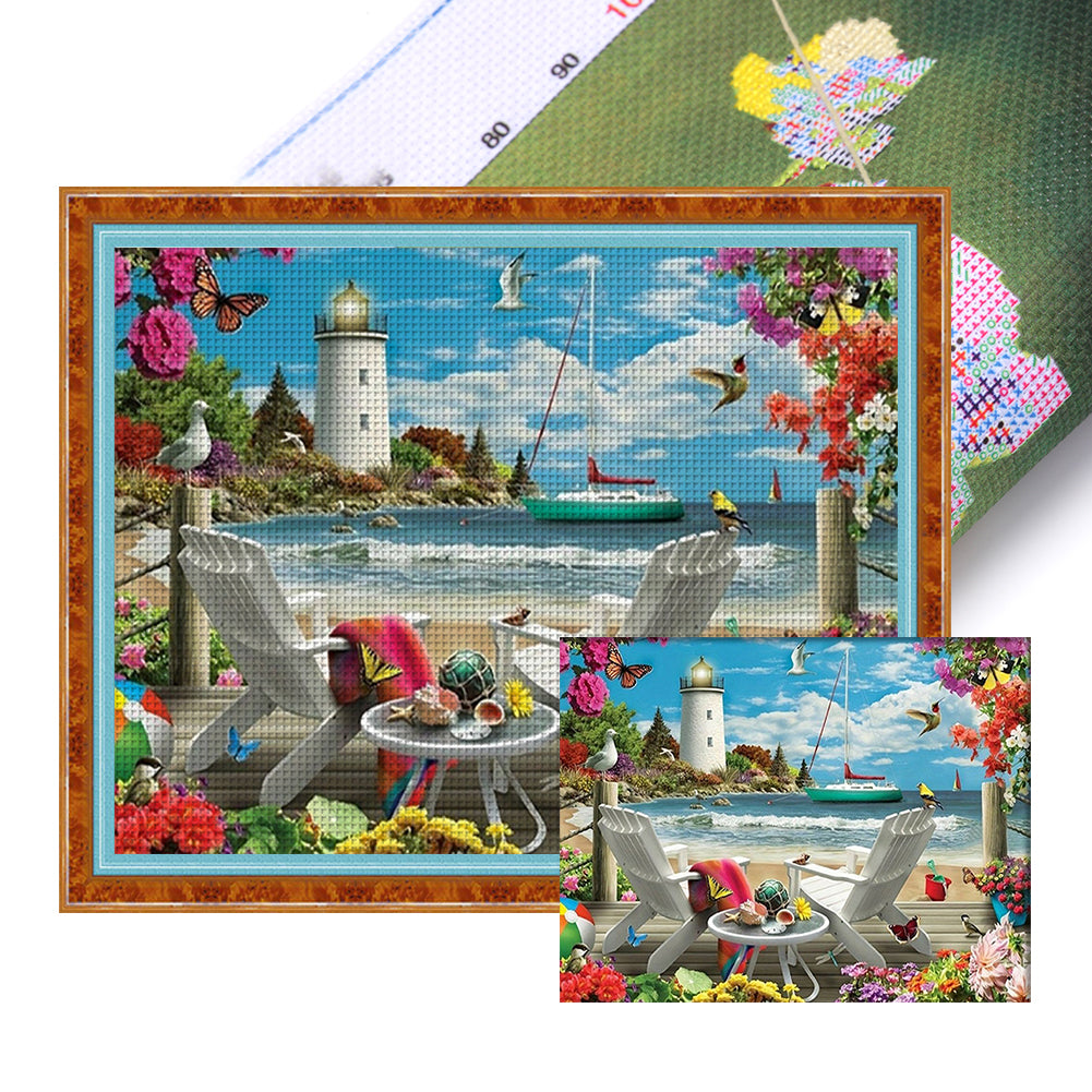 Beach Lighthouse - 11CT Stamped Cross Stitch 50*40CM