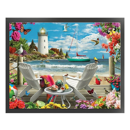 Beach Lighthouse - 11CT Stamped Cross Stitch 50*40CM