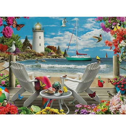 Beach Lighthouse - 11CT Stamped Cross Stitch 50*40CM