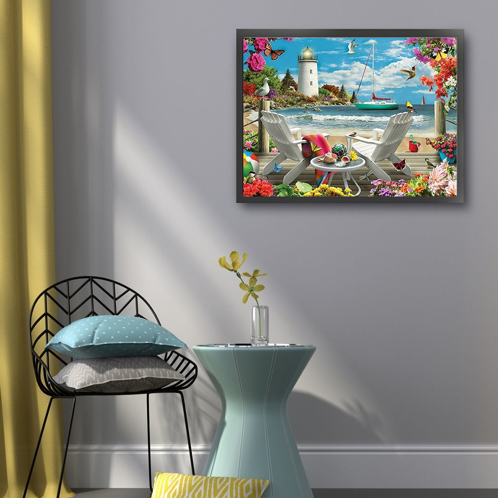 Beach Lighthouse - 11CT Stamped Cross Stitch 50*40CM