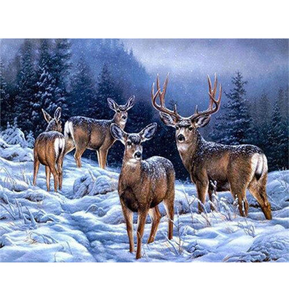 Elk In The Snow - 11CT Stamped Cross Stitch 50*40CM