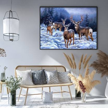 Elk In The Snow - 11CT Stamped Cross Stitch 50*40CM