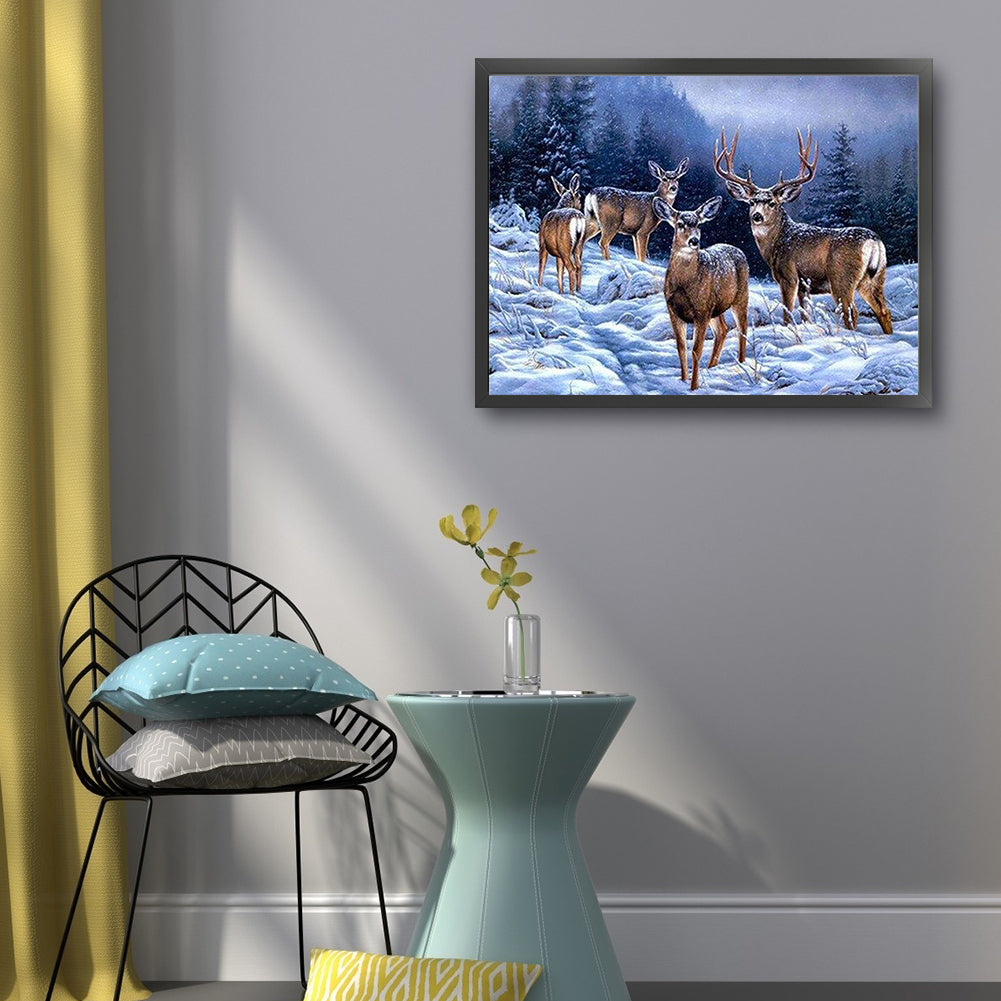 Elk In The Snow - 11CT Stamped Cross Stitch 50*40CM