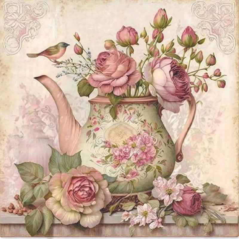 Pink Flower Teapot - Full Round Drill Diamond Painting 40*40CM