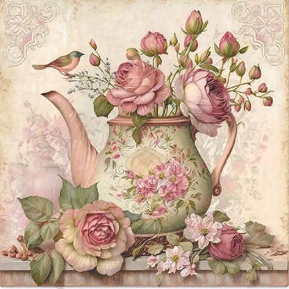 Pink Flower Teapot - Full Round Drill Diamond Painting 40*40CM