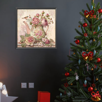 Pink Flower Teapot - Full Round Drill Diamond Painting 40*40CM