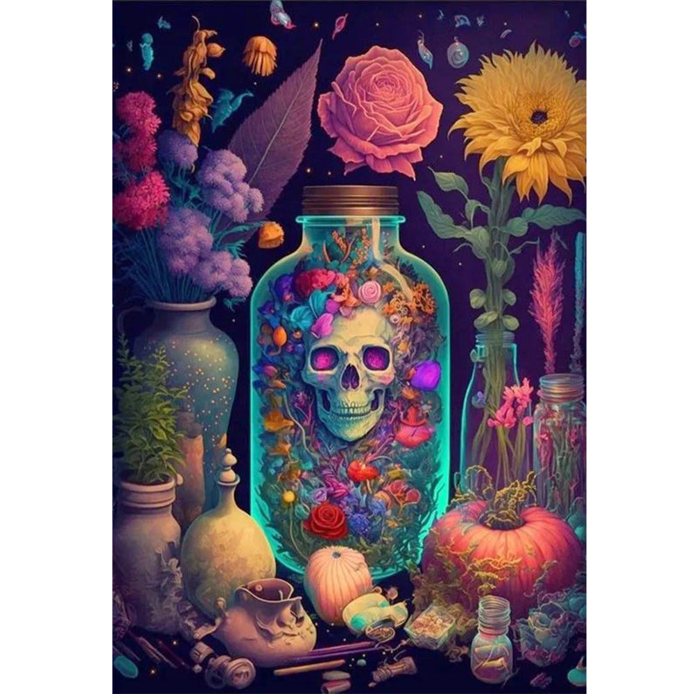 Flowers And Skull In A Bottle - 11CT Stamped Cross Stitch 50*70CM