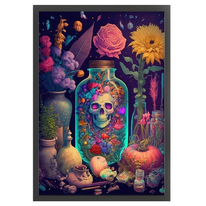 Flowers And Skull In A Bottle - 11CT Stamped Cross Stitch 50*70CM