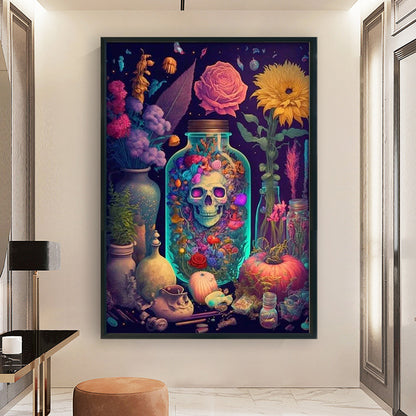 Flowers And Skull In A Bottle - 11CT Stamped Cross Stitch 50*70CM