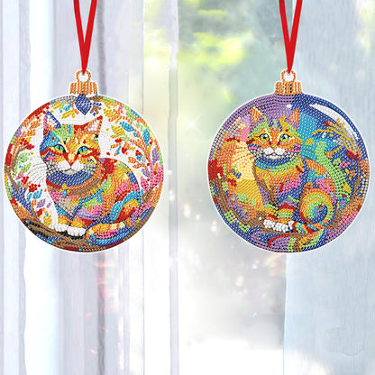 8PCS Double Sided Diamond Drawing Hanging Ornament Colourful Cat 12x12cm