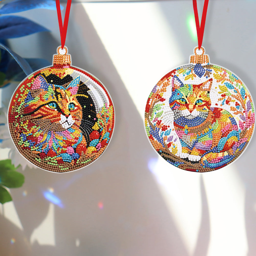 8PCS Double Sided Diamond Drawing Hanging Ornament Colourful Cat 12x12cm