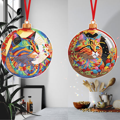 8PCS Double Sided Diamond Drawing Hanging Ornament Colourful Cat 12x12cm