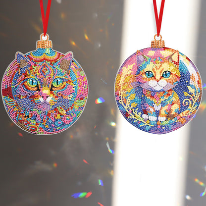 8PCS Double Sided Diamond Drawing Hanging Ornament Colourful Cat 12x12cm