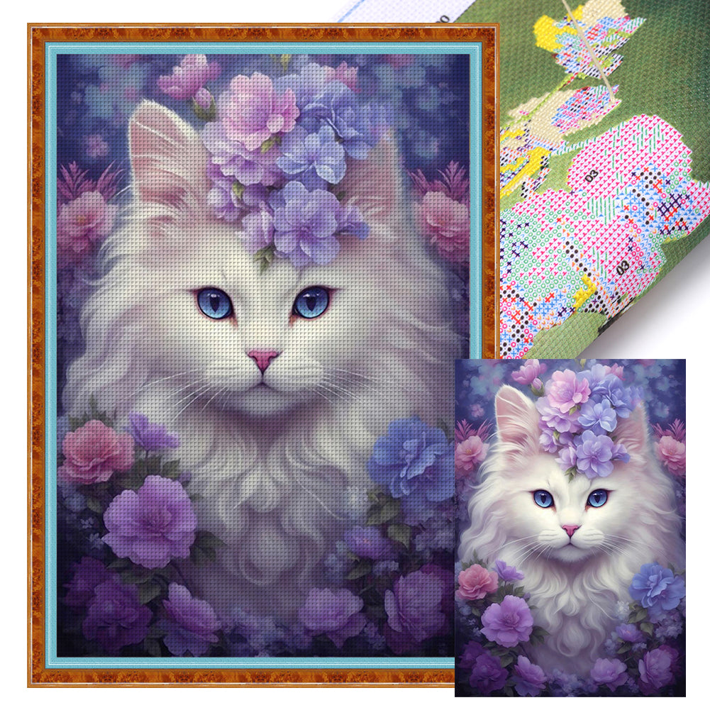 Flower Cat - 11CT Stamped Cross Stitch 40*60CM