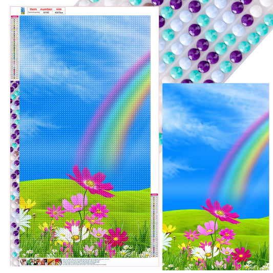 Blue Sky Rainbow Flowers - Full Round Drill Diamond Painting 40*70CM