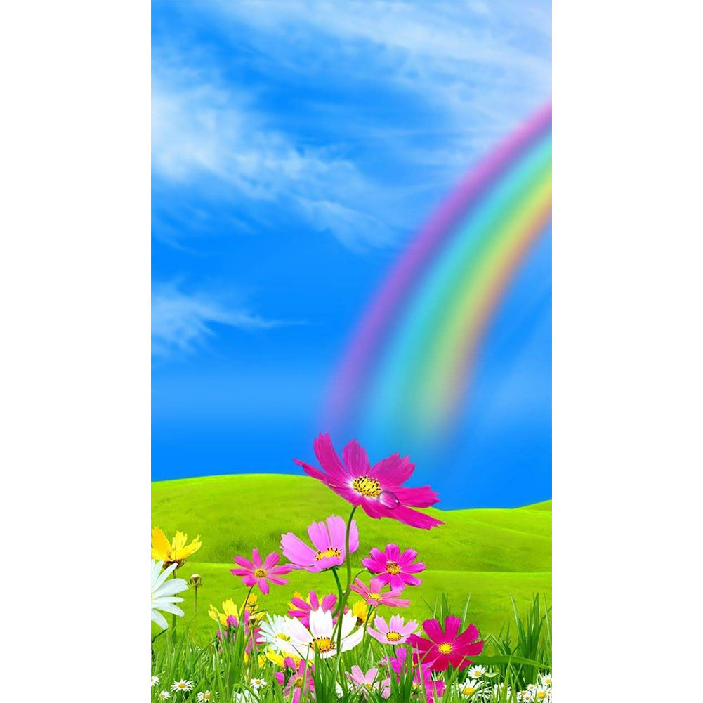 Blue Sky Rainbow Flowers - Full Round Drill Diamond Painting 40*70CM