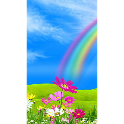 Blue Sky Rainbow Flowers - Full Round Drill Diamond Painting 40*70CM