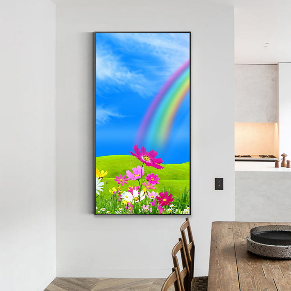 Blue Sky Rainbow Flowers - Full Round Drill Diamond Painting 40*70CM