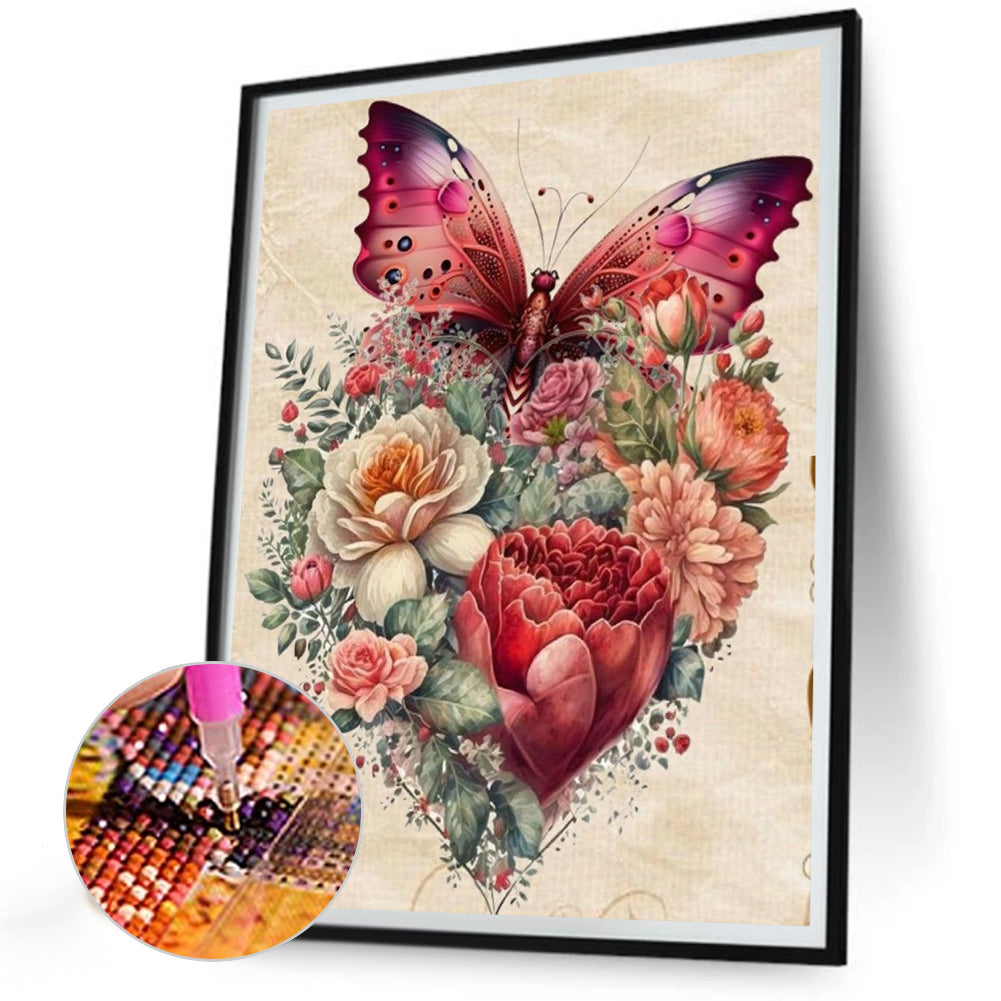 Flowers And Butterflies - Full Round Drill Diamond Painting 30*40CM
