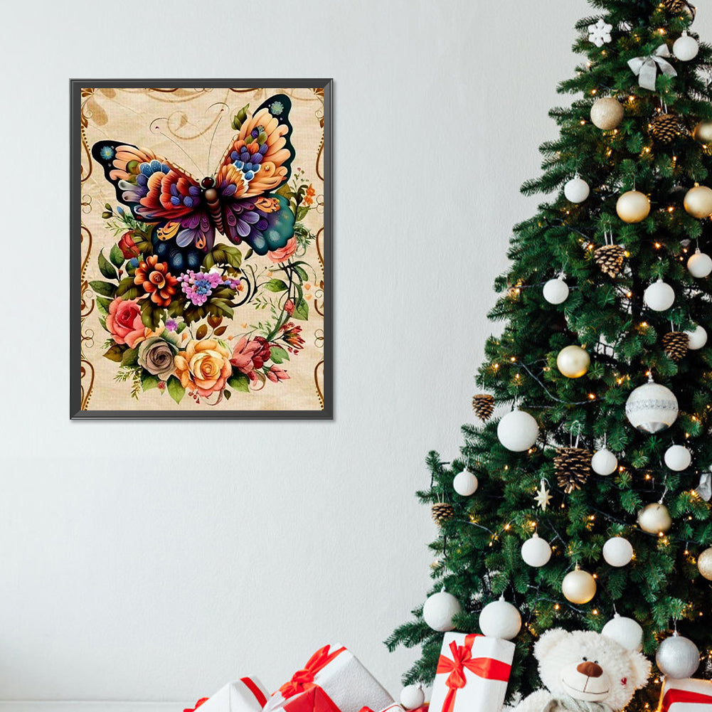 Flowers And Butterflies - Full Round Drill Diamond Painting 30*40CM