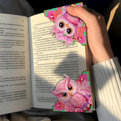 4PCS Special Shape+Round Diamond Painting Bookmark Kits Kits (Pink Owl)