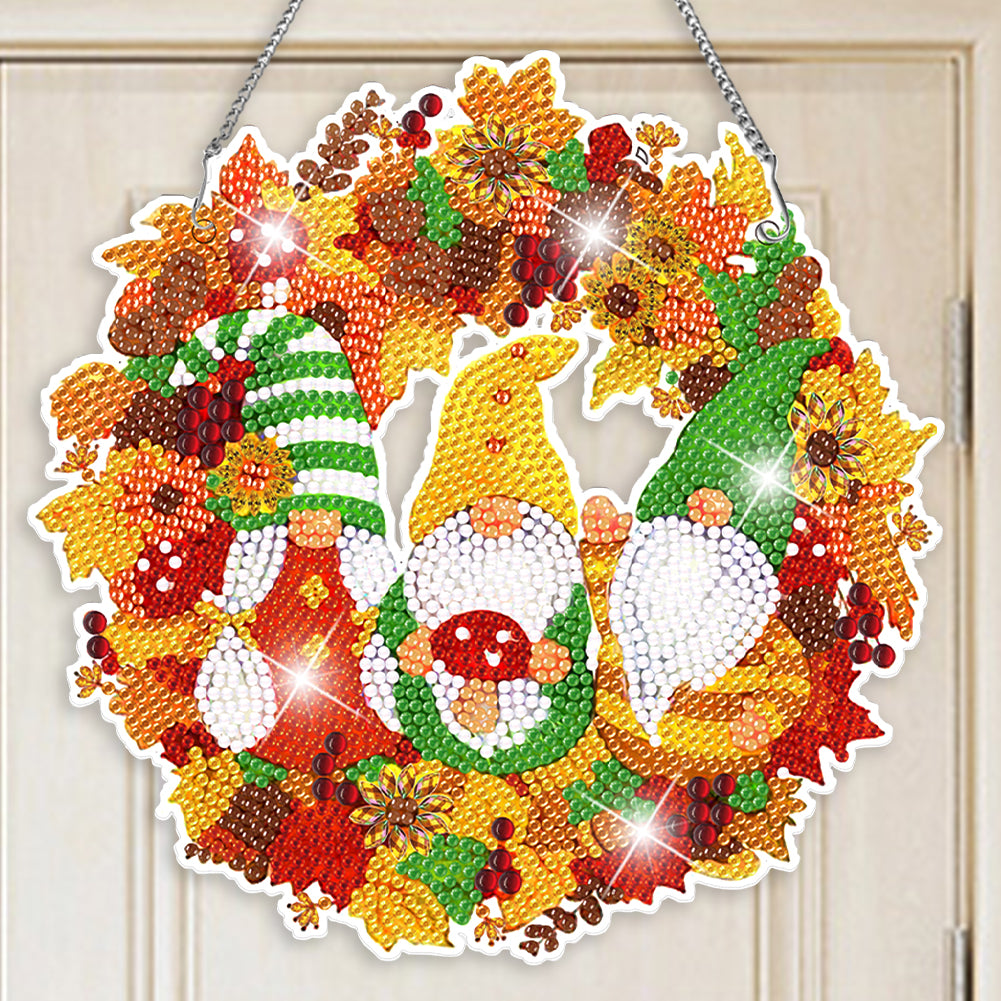 Special Shaped Diamond Painting Wall Decor Wreath Gnome Crystal Painting Wreath