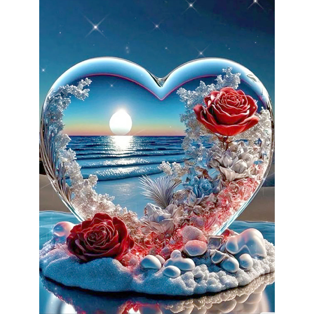 Seaside Heart Shaped Crystal - Full Round Drill Diamond Painting 30*40CM