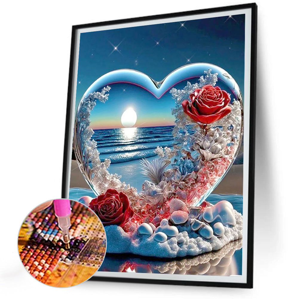 Seaside Heart Shaped Crystal - Full Round Drill Diamond Painting 30*40CM