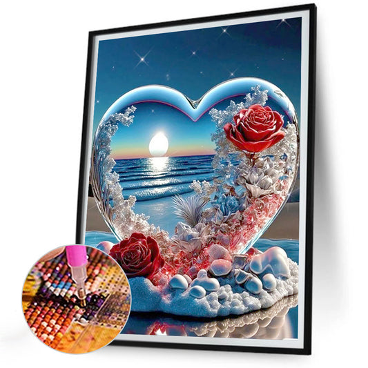Seaside Heart Shaped Crystal - Full Round Drill Diamond Painting 30*40CM