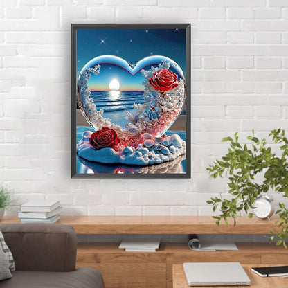 Seaside Heart Shaped Crystal - Full Round Drill Diamond Painting 30*40CM