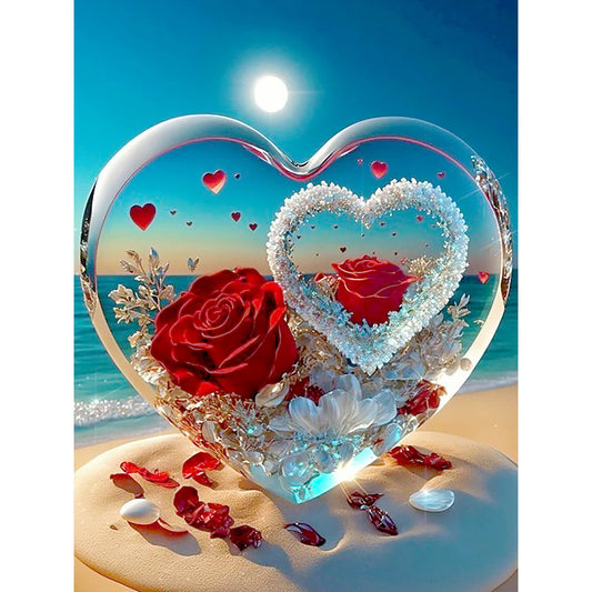 Heart Shaped Crystal On The Beach - Full Round Drill Diamond Painting 30*40CM