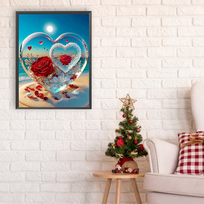 Heart Shaped Crystal On The Beach - Full Round Drill Diamond Painting 30*40CM