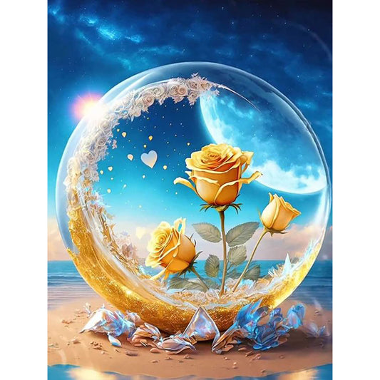 Yellow Rose Under The Moon - Full Round Drill Diamond Painting 30*40CM