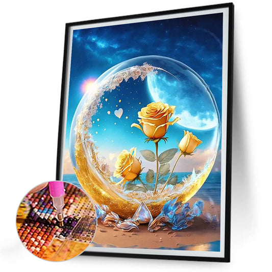 Yellow Rose Under The Moon - Full Round Drill Diamond Painting 30*40CM