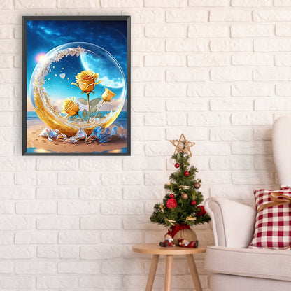 Yellow Rose Under The Moon - Full Round Drill Diamond Painting 30*40CM