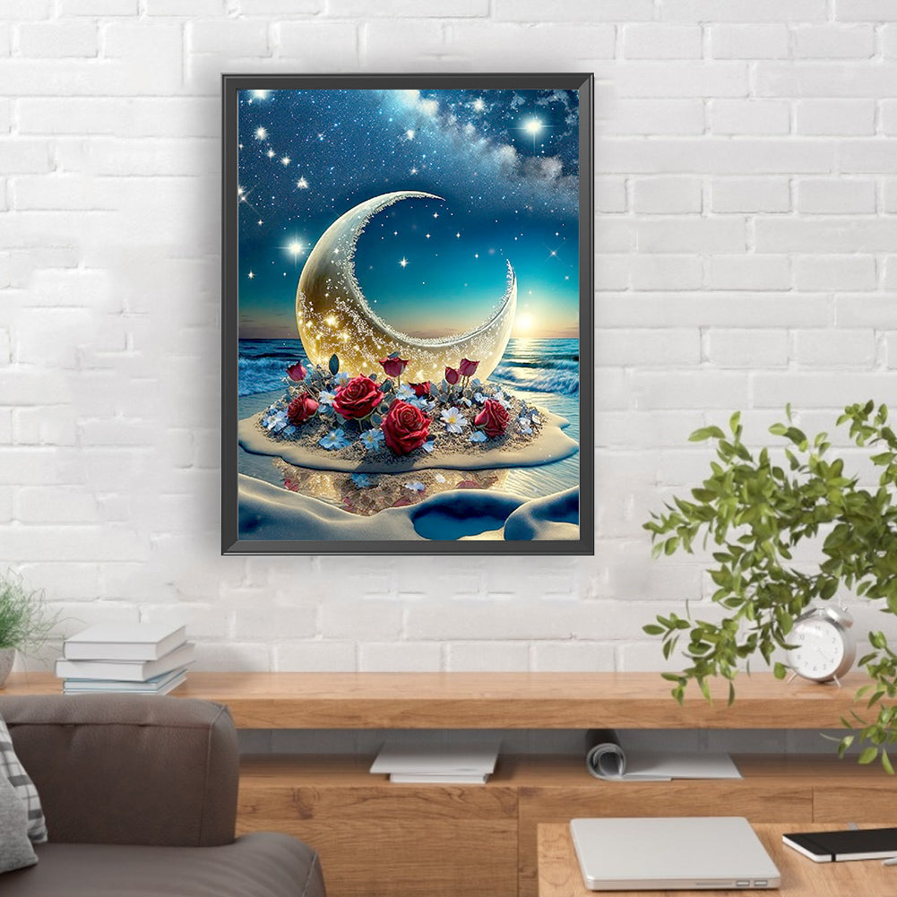 Rose Under Starry Sky - Full Round Drill Diamond Painting 30*40CM