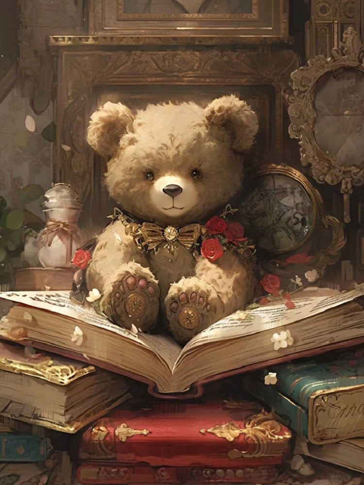 Teddy Bear Reading A Book - Full Round Drill Diamond Painting 40*50CM