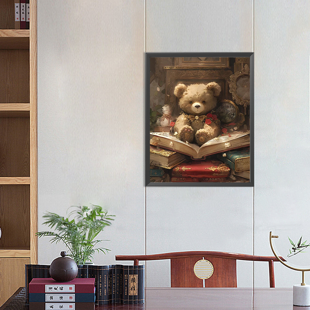 Teddy Bear Reading A Book - Full Round Drill Diamond Painting 40*50CM