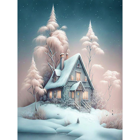 House In Snow - Full Round Drill Diamond Painting 30*40CM