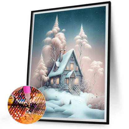 House In Snow - Full Round Drill Diamond Painting 30*40CM