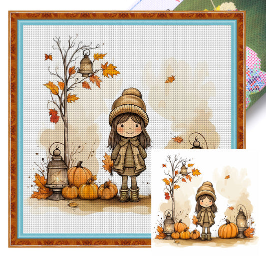 Girl And Pumpkin - 11CT Stamped Cross Stitch 50*50CM