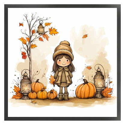 Girl And Pumpkin - 11CT Stamped Cross Stitch 50*50CM