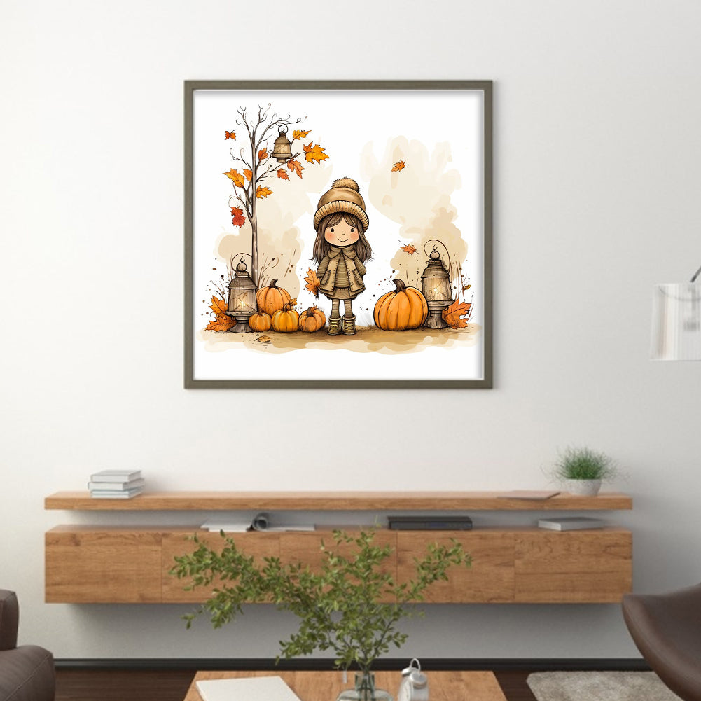 Girl And Pumpkin - 11CT Stamped Cross Stitch 50*50CM