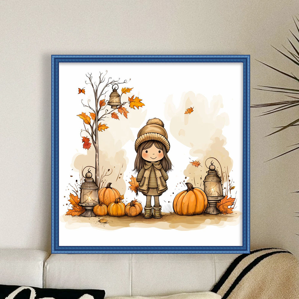 Girl And Pumpkin - 11CT Stamped Cross Stitch 50*50CM