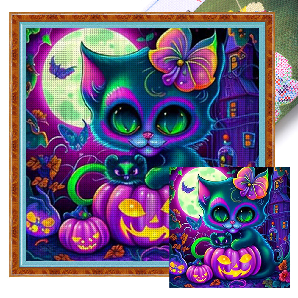 Pumpkin Cat - 11CT Stamped Cross Stitch 50*50CM