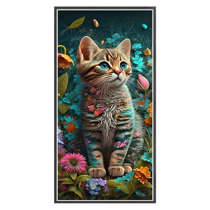 Cat In Flowers - 11CT Stamped Cross Stitch 30*60CM